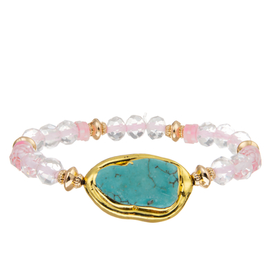 Transparente blanco tallado gotea la pulsera con la piedra irregular plateada oro de la turquesa