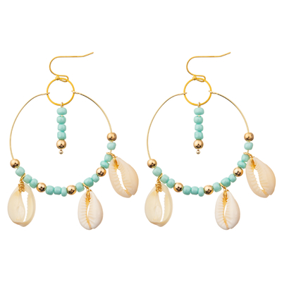 Las gotas del arroz cuelgan los pendientes de la borla alrededor de las mujeres de Shell Enamel Hoop Earrings For de la perla