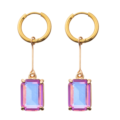 Crystal Cube plateado oro de electrochapado/pendientes ovales de la circona del perno prisionero para las mujeres