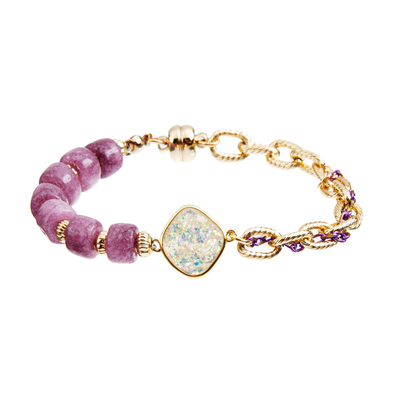 pulsera de piedra 6*8m m moldeada elástica con la cadena plateada oro