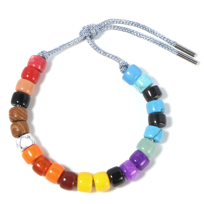 Día de fiesta de los E.E.U.U. rojo y pulsera de piedra azul de las gotas del Forte hecha juego con el corchete ajustable del cordón de plata