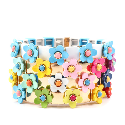 La flor elástico Blossing de la pulsera de la teja del esmalte del estiramiento pintó color de la primavera