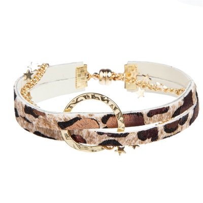 Gotas de cuero trenzadas del metal de la pulsera del abrigo del estampado de animales para la muchacha de Hip Hop