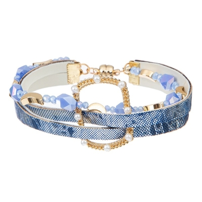 La pulsera de cuero hecha a mano Mulit de Snakeskin acoda el color azul goteado para la vaquera