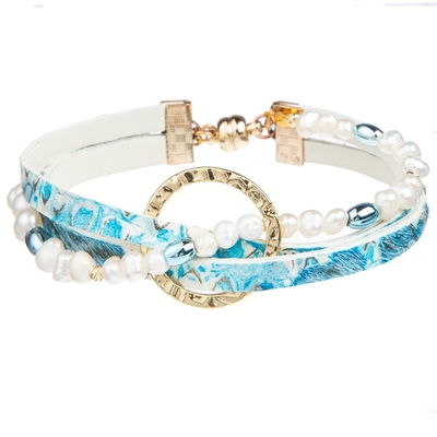 Pulsera irregular del abrigo del cuero y de la perla para el desgaste diario de la moda