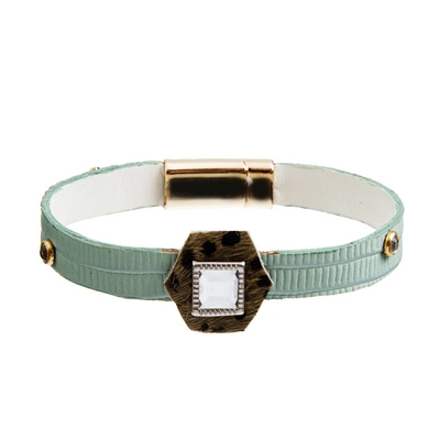 Pulsera de cuero hecha a mano geométrica, pulseras magnéticas del abrigo del cierre de Bohemia el 18.5cm