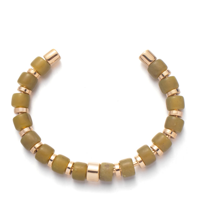 Verde amarillo oscuro de acero inoxidable de 304 brazaletes de la cuenta de cristal con el agujero grande