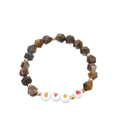 Pulsera moldeada elástica de la letra de la joyería del kc, Tiger Eye Stone Bracelet hecho frente 8m m