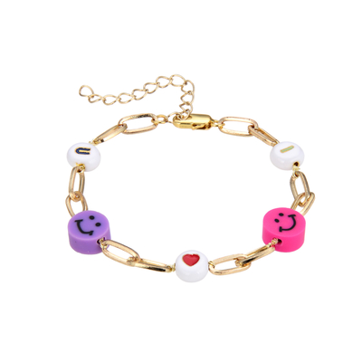pulsera moldeada de la letra del 18.5cm, silicón Smiley Bead Bracelet