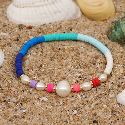 Pulsera de agua dulce de la perla del estilo de Bohemia, polímero multicolor Clay Bracelets del arco iris