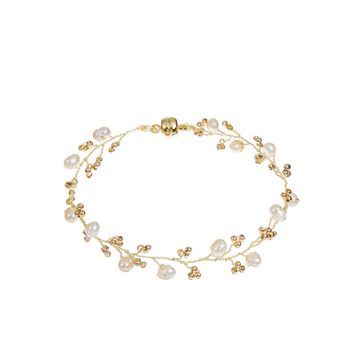 7,25 pulgadas de alambre de cobre amarillo de la pulsera blanca de la perla natural tejieron para casarse la joyería