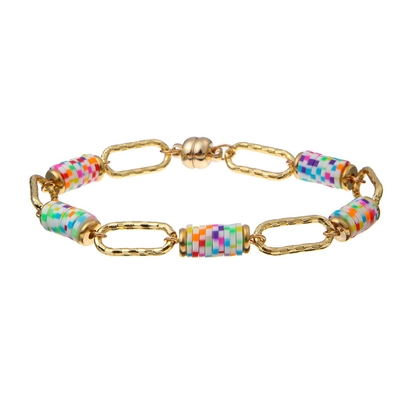 Pulseras hechas a mano de las gotas del pedazo de Polyclay del arco iris 6m m con los imanes de cadena del oro