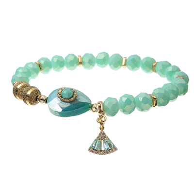 Pastel Crystal Bracelets elástico de la turquesa de la perla con la secuencia esmaltada de cristal de las gotas