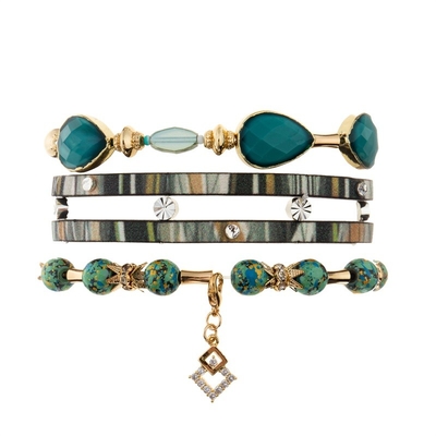 Colección apilable de la primavera del sistema de la pulsera del color verde para las mujeres elegantes