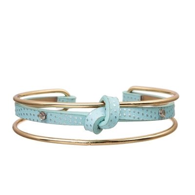 La polca multi asequible Dot Blue Leather Bracelet Gold de la pila abofetea de medida adaptable