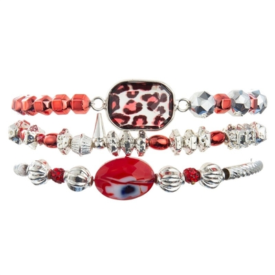 Gotas de plata de cristal de Crystal Charm Bracelet With Red del estampado leopardo