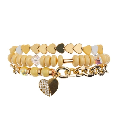 La media mitad de cadena amarilla brillante gotea la pulsera con el colgante del corazón del amor del Zircon del oro 14k