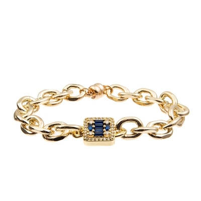 Pulsera brillante azul profunda del vínculo de Diamond Cross Charm Gold Chain para la señora de la moda