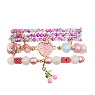 Crystal Handmade Beads Bracelet Faceted de cristal con Cherry Charm rosado