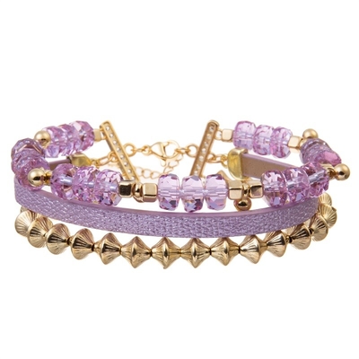 Cordón 0.7m m elástico ajustable de Purple Heart Crystal Beads Bracelet Set With