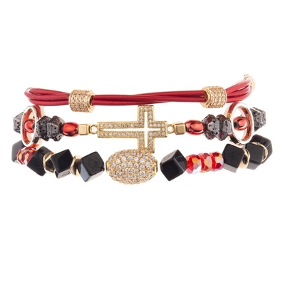 Pulsera elástico moldeada apilable roja del metal del oro del vintage para la moda de la primavera