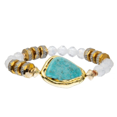 Protección de piedra goteada turquesa natural elástica de la energía de la pulsera del borde del oro