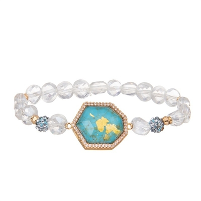 Elástico hecho a mano de la pulsera de las gotas de la turquesa azul natural con la hoja de oro
