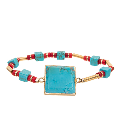 Pulsera tallada cuadrado de la turquesa del azul de cielo con la piedra preciosa del vínculo de la primavera