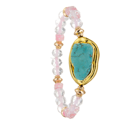 Transparente blanco tallado gotea la pulsera con la piedra irregular plateada oro de la turquesa