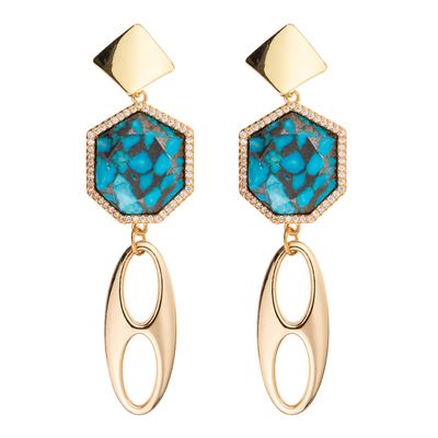 El oro de Jelewrry plateó el heptágono regular Diamond Drop Earring para las mujeres