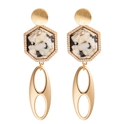 El oro de Jelewrry plateó el heptágono regular Diamond Drop Earring para las mujeres