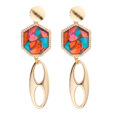 El oro de Jelewrry plateó el heptágono regular Diamond Drop Earring para las mujeres