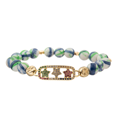 Las pulseras hechas a mano modificadas para requisitos particulares de las gotas del encanto colorido con oro platearon el diamante