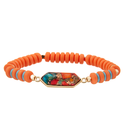 4 pulseras hechas a mano de encargo de las gotas de los colores con el colgante regular del hexágono