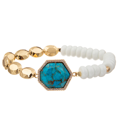 El oro de 5 colores plateó las pulseras hechas a mano de piedra de las gotas con el colgante regular del heptágono