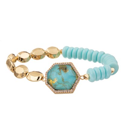 El oro de 5 colores plateó las pulseras hechas a mano de piedra de las gotas con el colgante regular del heptágono