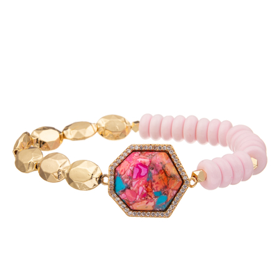 El oro de 5 colores plateó las pulseras hechas a mano de piedra de las gotas con el colgante regular del heptágono