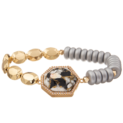 El oro de 5 colores plateó las pulseras hechas a mano de piedra de las gotas con el colgante regular del heptágono
