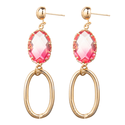 Crystal Cube plateado oro de electrochapado/pendientes ovales de la circona del perno prisionero para las mujeres