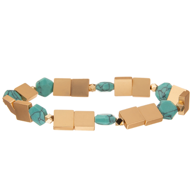 Pulseras de la alambrada de Crystal Glass Beads Metal Handmade con turquesa hexagonal