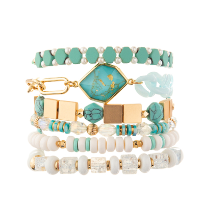 Pulseras de la alambrada de Crystal Glass Beads Metal Handmade con turquesa hexagonal