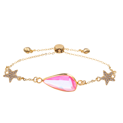 Pulsera de la alambrada del Zircon del brazalete del encanto de la forma de la estrella con el cristal tallado plateado oro