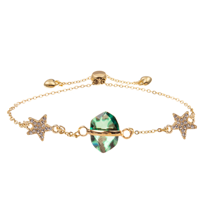 Pulsera de la alambrada del Zircon del brazalete del encanto de la forma de la estrella con el cristal tallado plateado oro