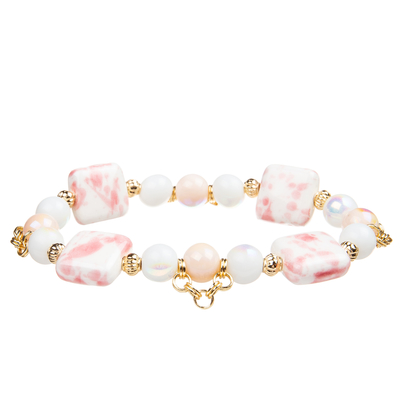 4 bloque de cerámica cuadrado de Crystal Beads Bracelets With 4 hechos a mano de los colores