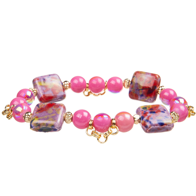 4 bloque de cerámica cuadrado de Crystal Beads Bracelets With 4 hechos a mano de los colores