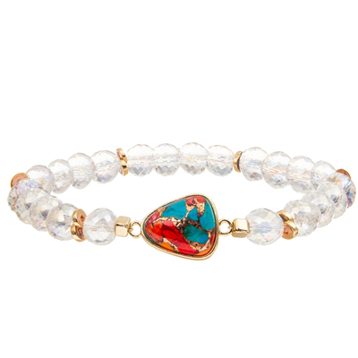 Crystal Faceted Beads Charm Bracelets hecho a mano con turquesa formada descenso