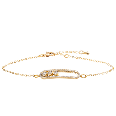 Clip de papel plateado oro Pin Shape Chain Link Bracelet de la barra con 3 Zircons