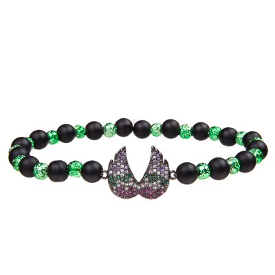 El cálculo biliar negro hecho a mano gotea las pulseras fijadas con el colgante plateado oro del Zircon