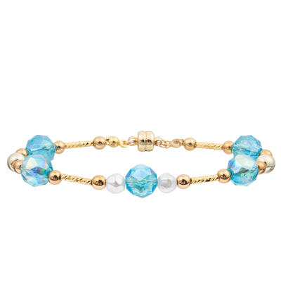 La pulsera de agua dulce de la perla fijó con 4 colores Crystal Faceted Beads Magnetic Buckle