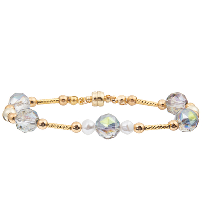 La pulsera de agua dulce de la perla fijó con 4 colores Crystal Faceted Beads Magnetic Buckle